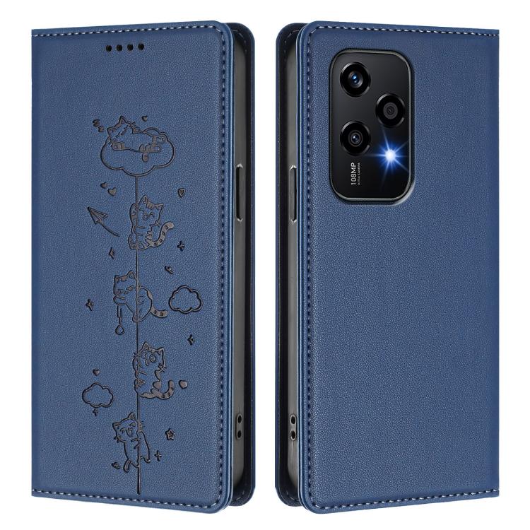 For Honor 200 Lite Global Cute Cats Embossed Magnetic RFID Vegan Leather Phone Case