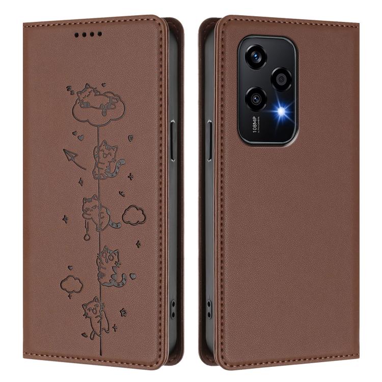 For Honor 200 Lite Global Cute Cats Embossed Magnetic RFID Vegan Leather Phone Case
