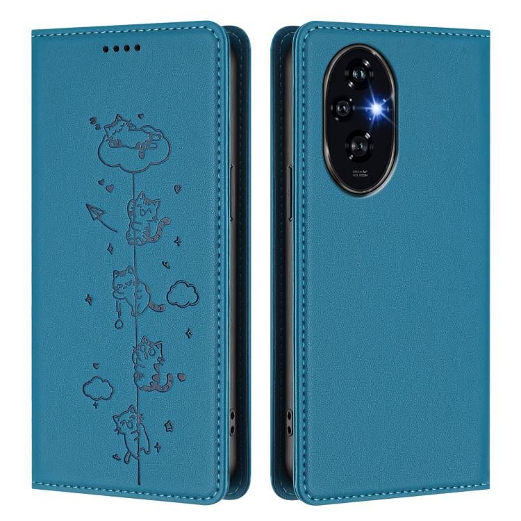 For Honor 200 Pro Cute Cats Embossed Magnetic RFID Vegan Leather Phone Case