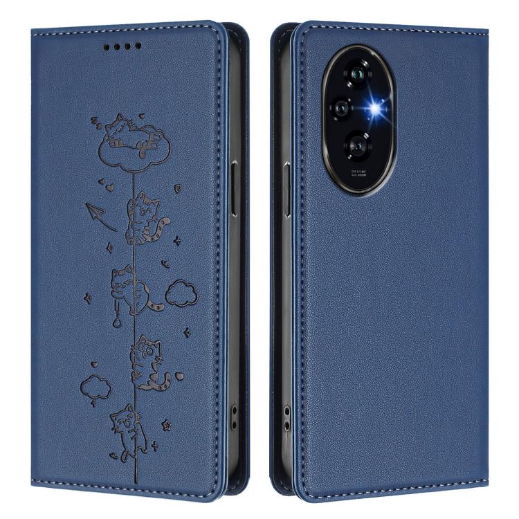 For Honor 200 Pro Cute Cats Embossed Magnetic RFID Vegan Leather Phone Case