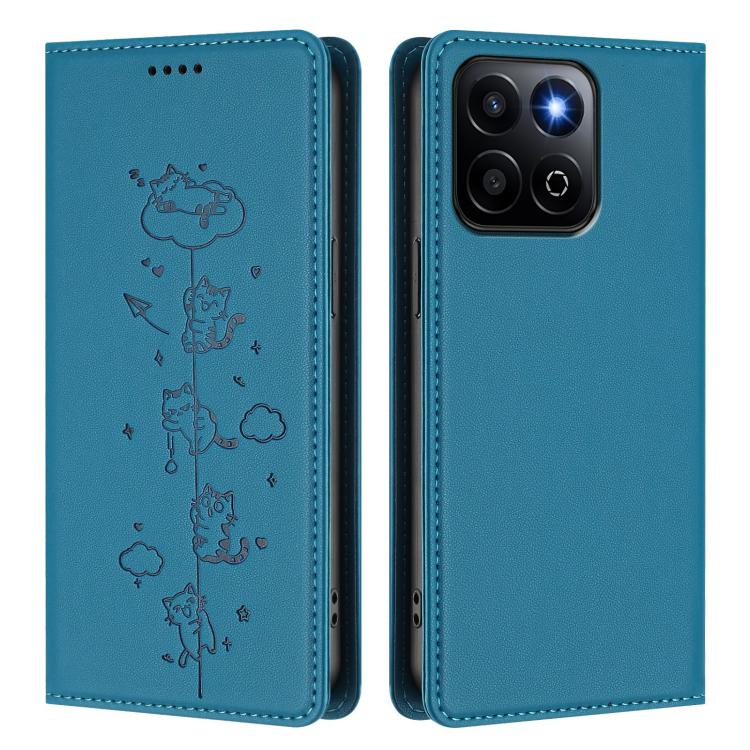 For Honor 200 Smart Cute Cats Embossed Magnetic RFID Vegan Leather Phone Case