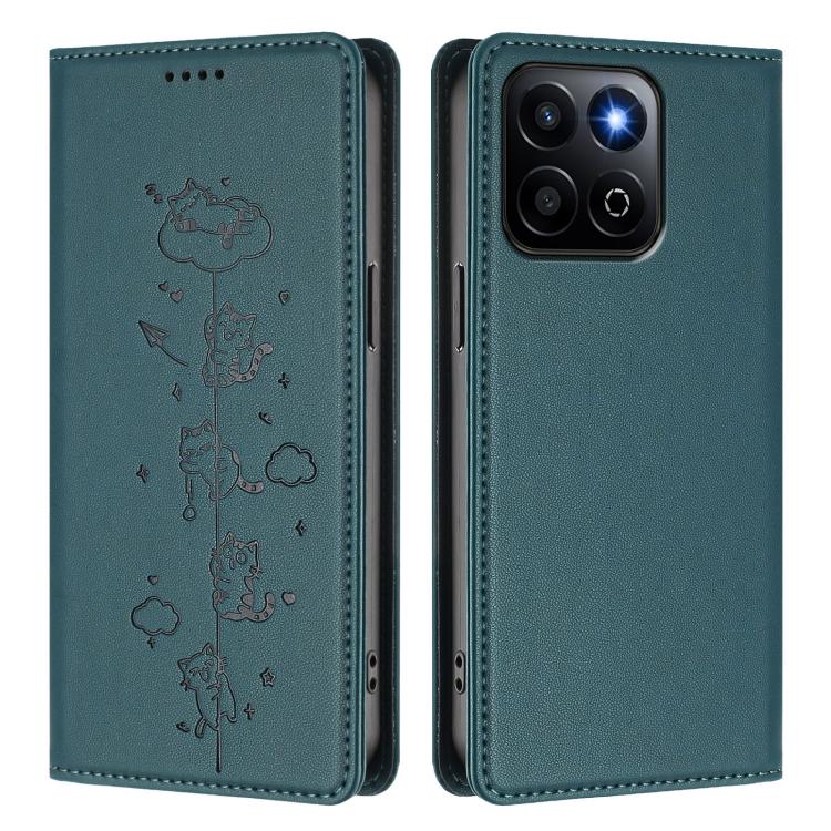 For Honor 200 Smart Cute Cats Embossed Magnetic RFID Vegan Leather Phone Case