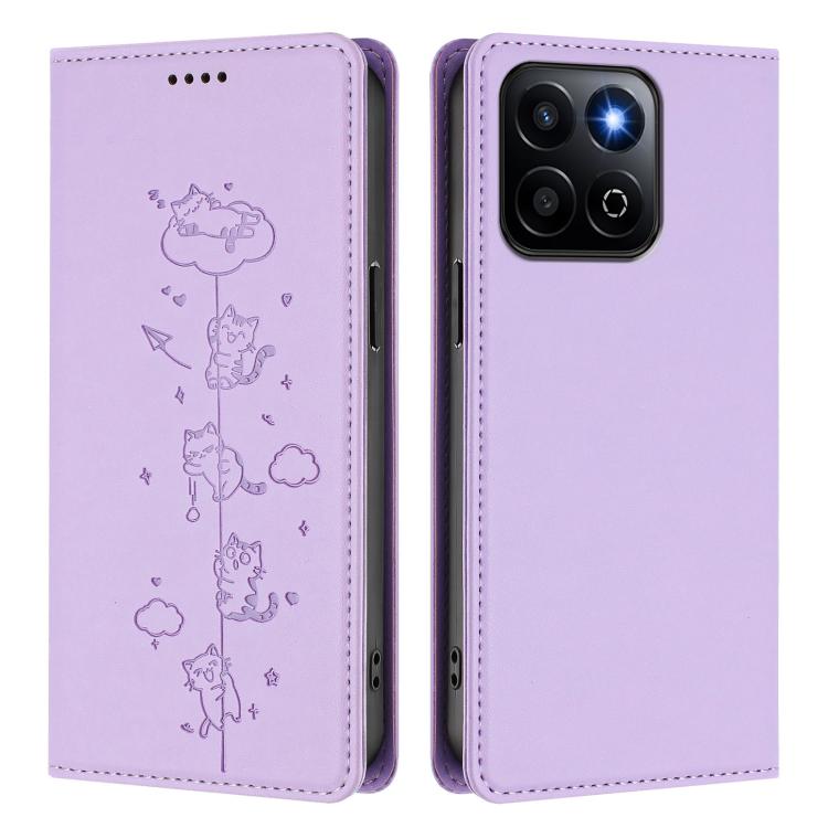 For Honor 200 Smart Cute Cats Embossed Magnetic RFID Vegan Leather Phone Case