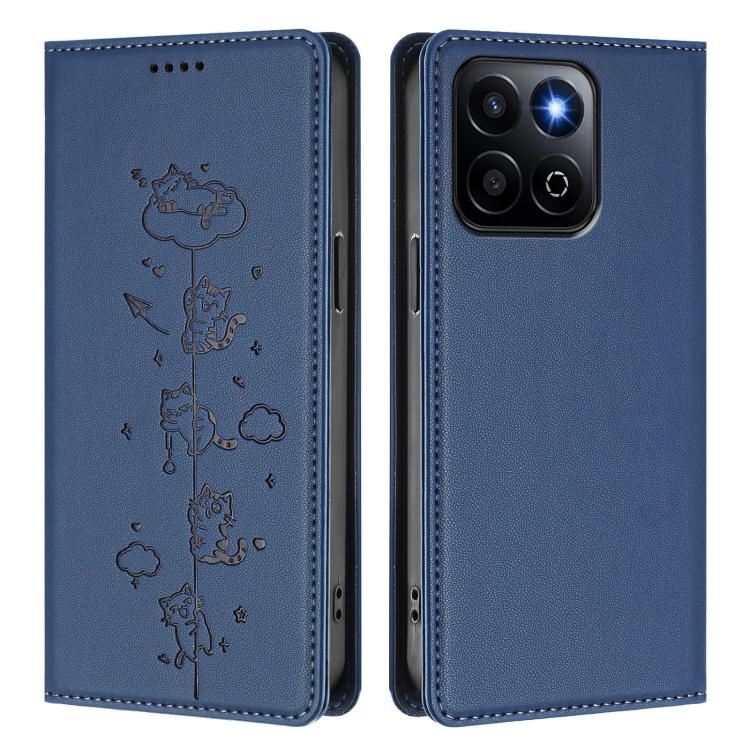 For Honor 200 Smart Cute Cats Embossed Magnetic RFID Vegan Leather Phone Case