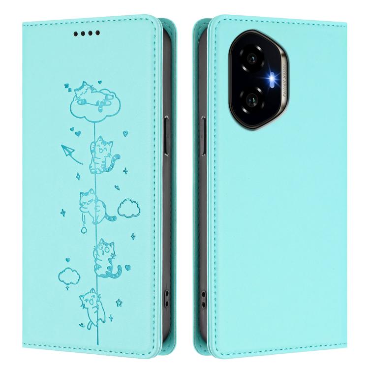 For Honor 300 Cute Cats Embossed Magnetic RFID Vegan Leather Phone Case