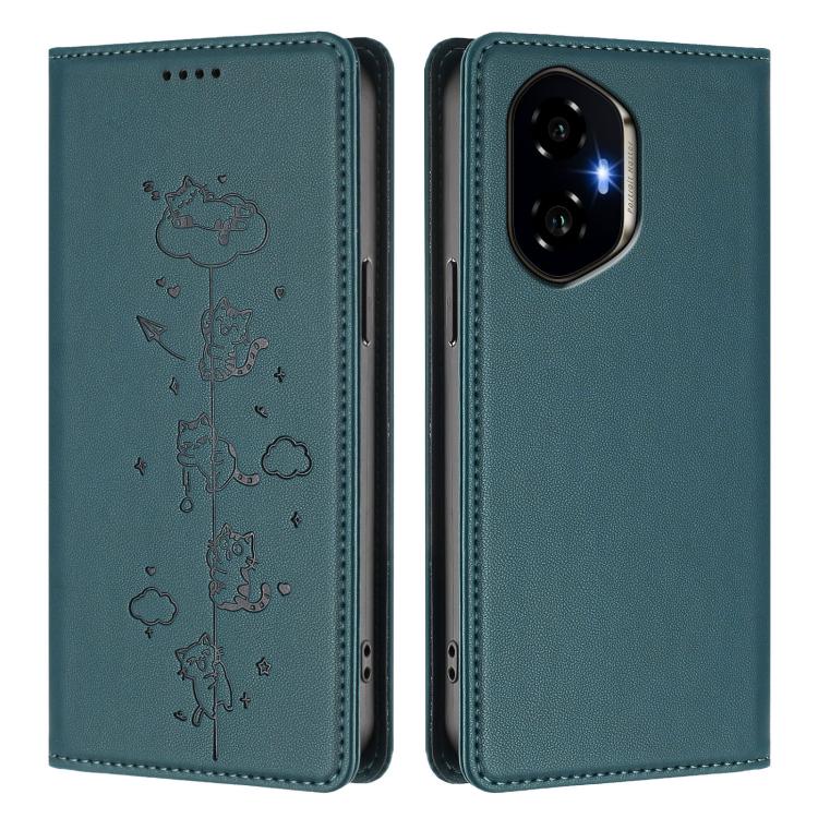 For Honor 300 Cute Cats Embossed Magnetic RFID Vegan Leather Phone Case