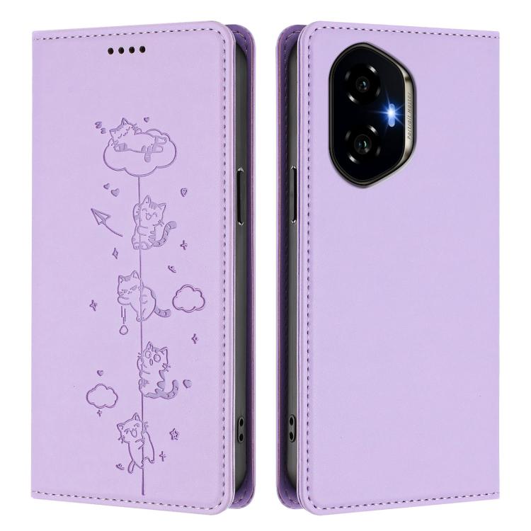 For Honor 300 Cute Cats Embossed Magnetic RFID Vegan Leather Phone Case