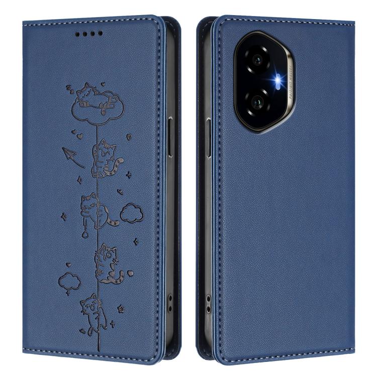 For Honor 300 Cute Cats Embossed Magnetic RFID Vegan Leather Phone Case