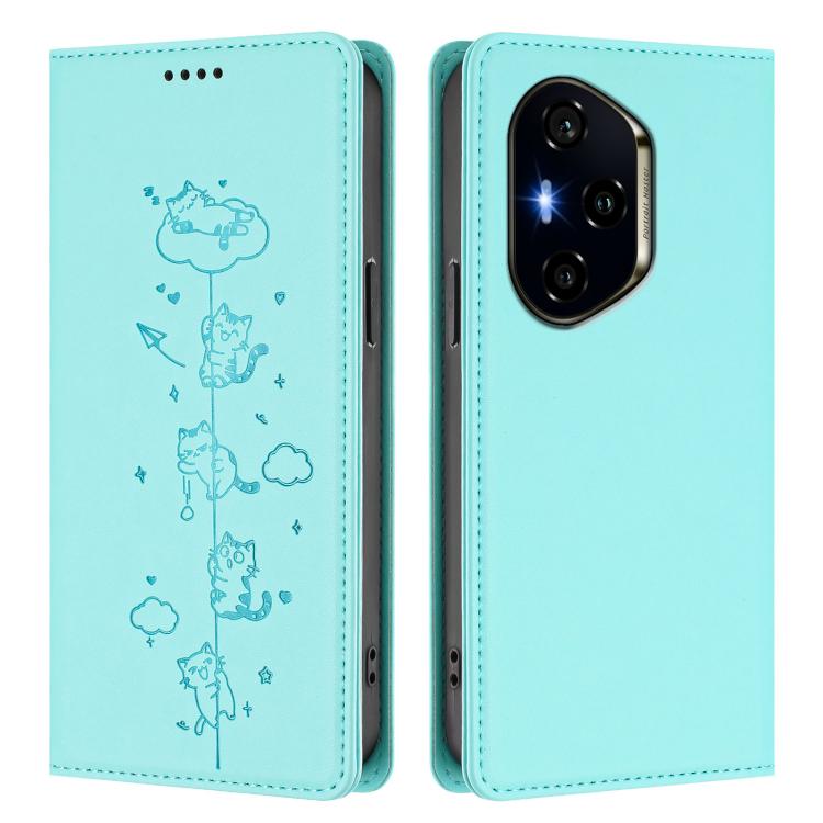 For Honor 300 Pro / 300 Ultra Cute Cats Embossed Magnetic RFID Vegan Leather Phone Case