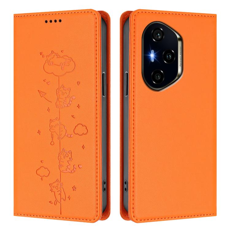 For Honor 300 Pro / 300 Ultra Cute Cats Embossed Magnetic RFID Vegan Leather Phone Case