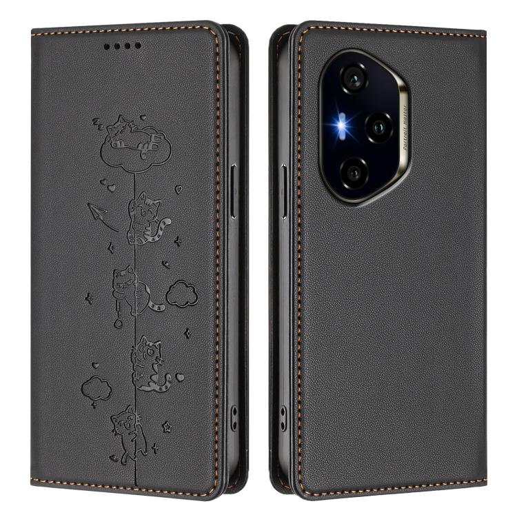 For Honor 300 Pro / 300 Ultra Cute Cats Embossed Magnetic RFID Vegan Leather Phone Case