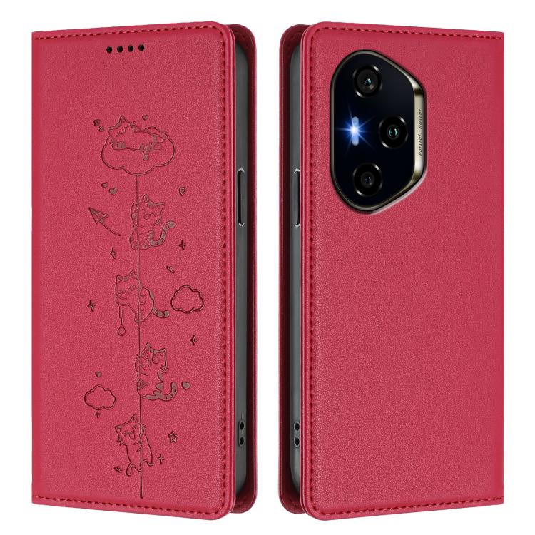 For Honor 300 Pro / 300 Ultra Cute Cats Embossed Magnetic RFID Vegan Leather Phone Case