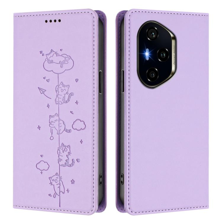 For Honor 300 Pro / 300 Ultra Cute Cats Embossed Magnetic RFID Vegan Leather Phone Case