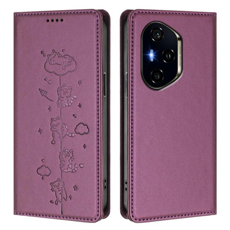 For Honor 300 Pro / 300 Ultra Cute Cats Embossed Magnetic RFID Vegan Leather Phone Case
