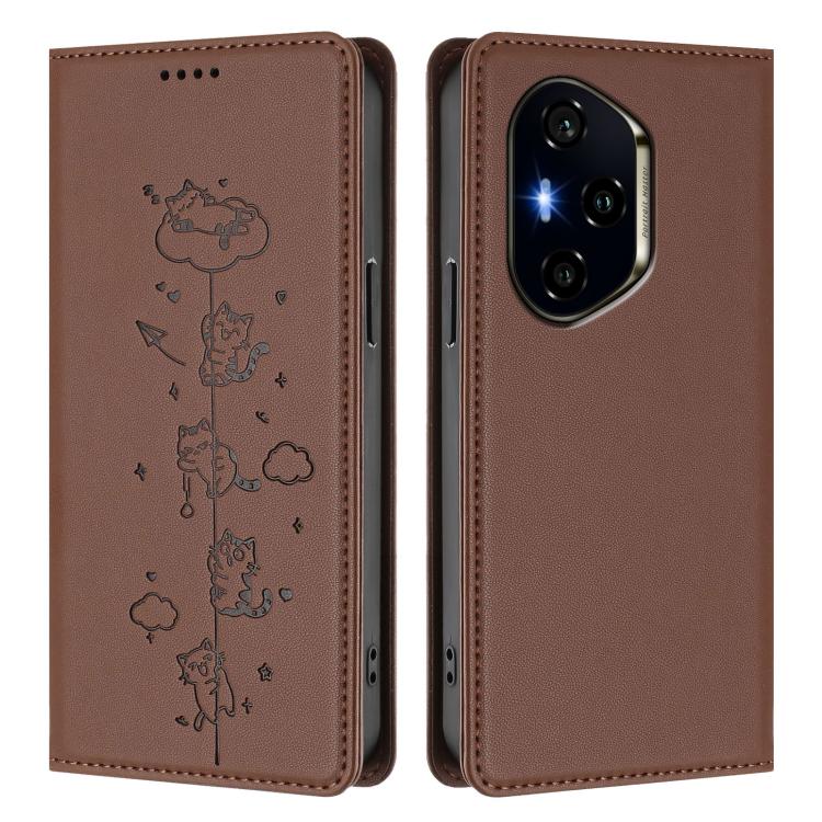 For Honor 300 Pro / 300 Ultra Cute Cats Embossed Magnetic RFID Vegan Leather Phone Case
