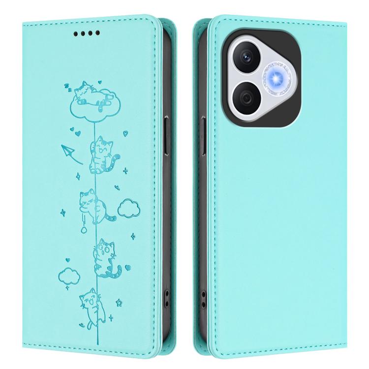 For Honor 400 Lite Global Cute Cats Embossed Magnetic RFID Vegan Leather Phone Case