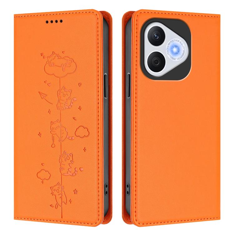 For Honor 400 Lite Global Cute Cats Embossed Magnetic RFID Vegan Leather Phone Case