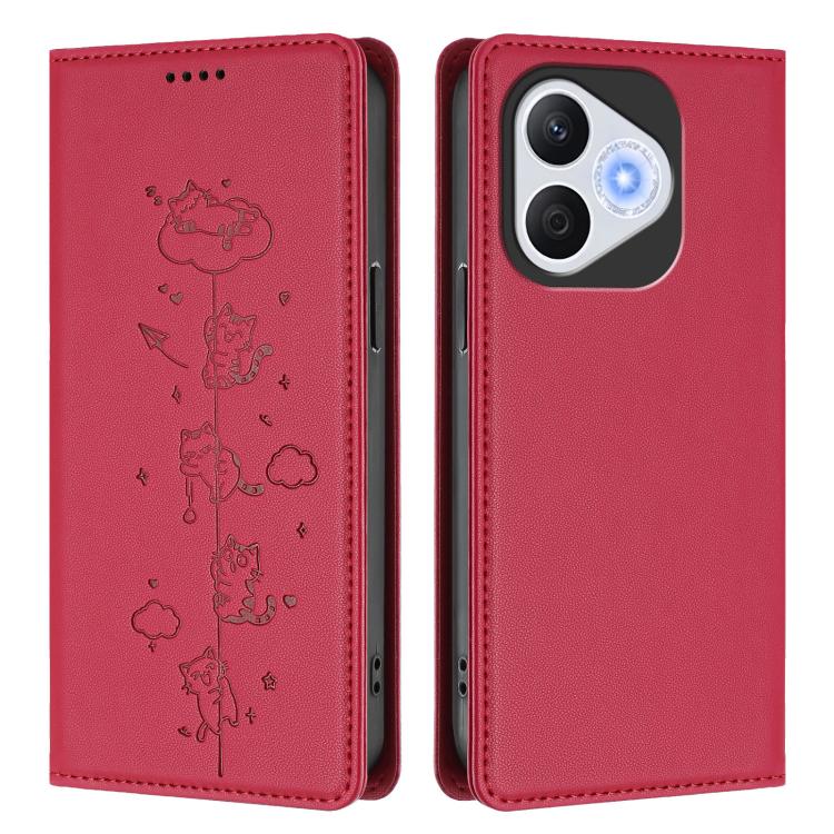 For Honor 400 Lite Global Cute Cats Embossed Magnetic RFID Vegan Leather Phone Case