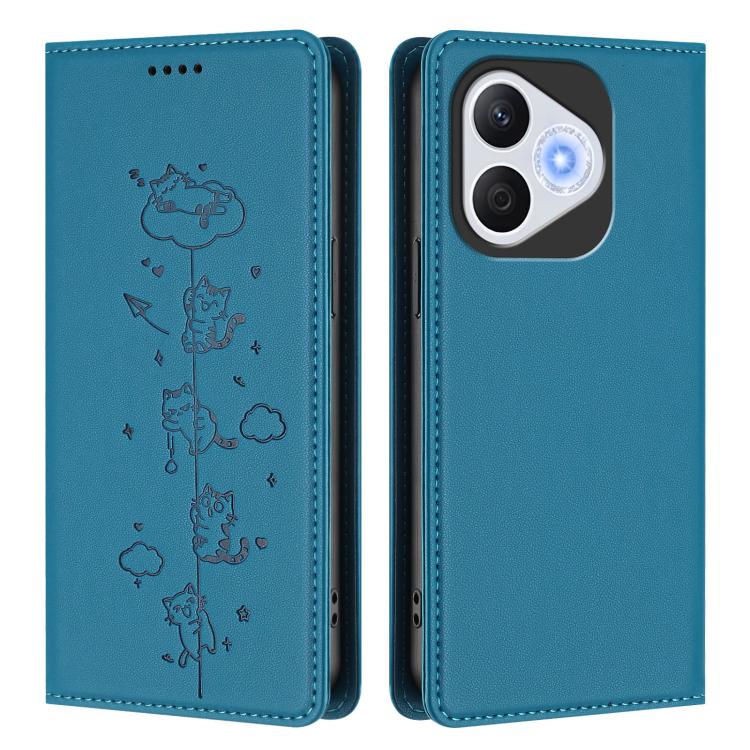 For Honor 400 Lite Global Cute Cats Embossed Magnetic RFID Vegan Leather Phone Case
