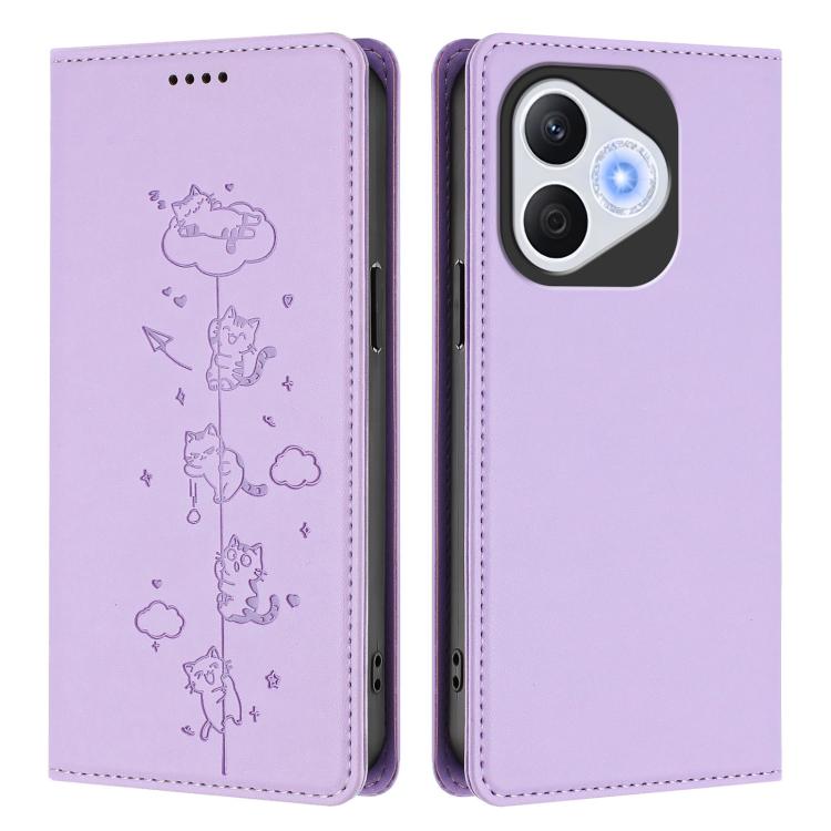 For Honor 400 Lite Global Cute Cats Embossed Magnetic RFID Vegan Leather Phone Case