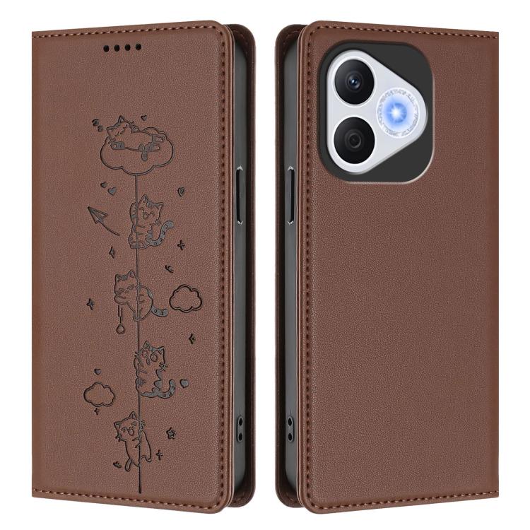 For Honor 400 Lite Global Cute Cats Embossed Magnetic RFID Vegan Leather Phone Case