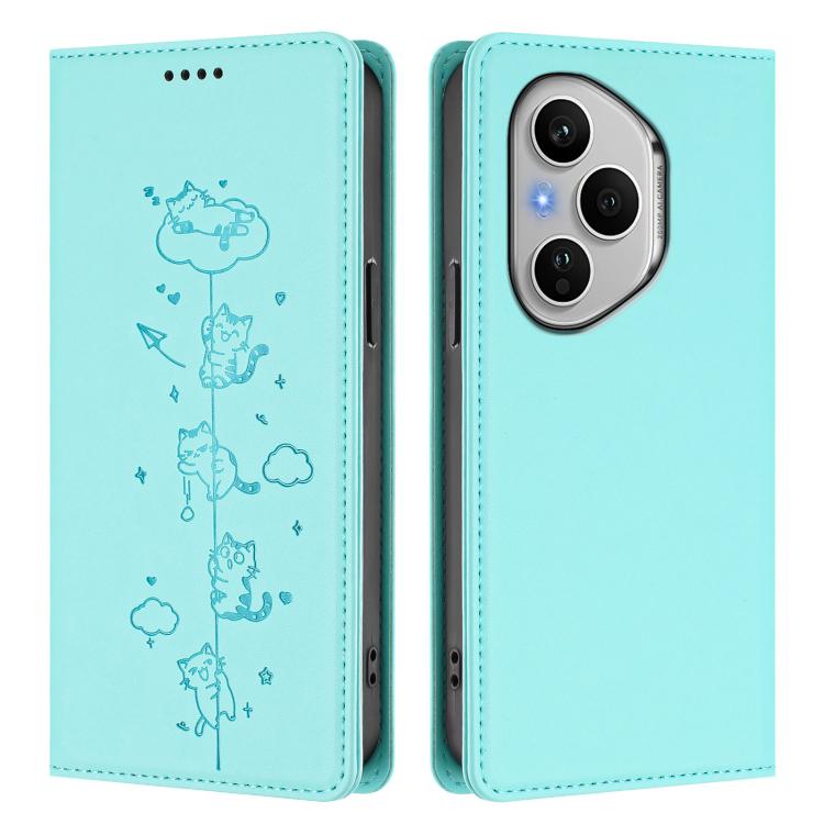 For Honor 400 Pro Global 160.8mm Cute Cats Embossed Magnetic RFID Vegan Leather Phone Case