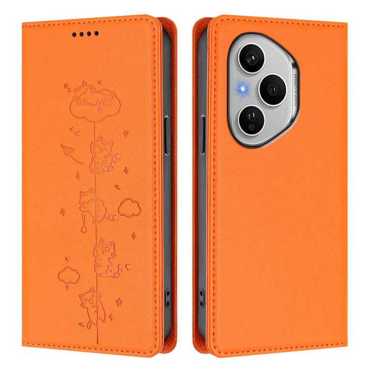 For Honor 400 Pro Global 160.8mm Cute Cats Embossed Magnetic RFID Vegan Leather Phone Case