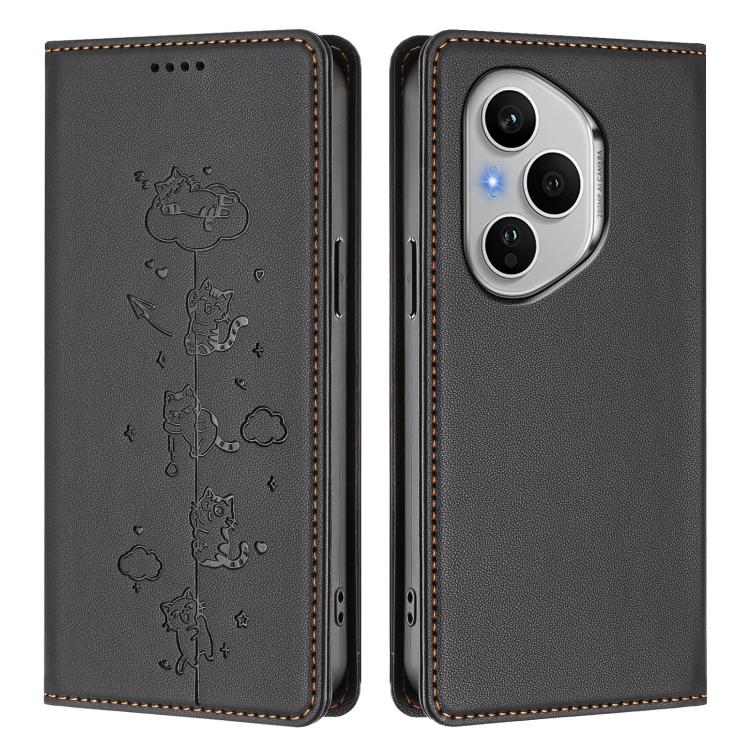 For Honor 400 Pro Global 160.8mm Cute Cats Embossed Magnetic RFID Vegan Leather Phone Case