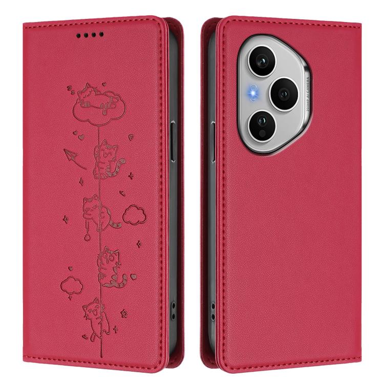 For Honor 400 Pro Global 160.8mm Cute Cats Embossed Magnetic RFID Vegan Leather Phone Case