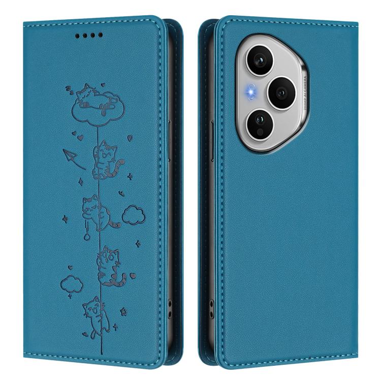 For Honor 400 Pro Global 160.8mm Cute Cats Embossed Magnetic RFID Vegan Leather Phone Case
