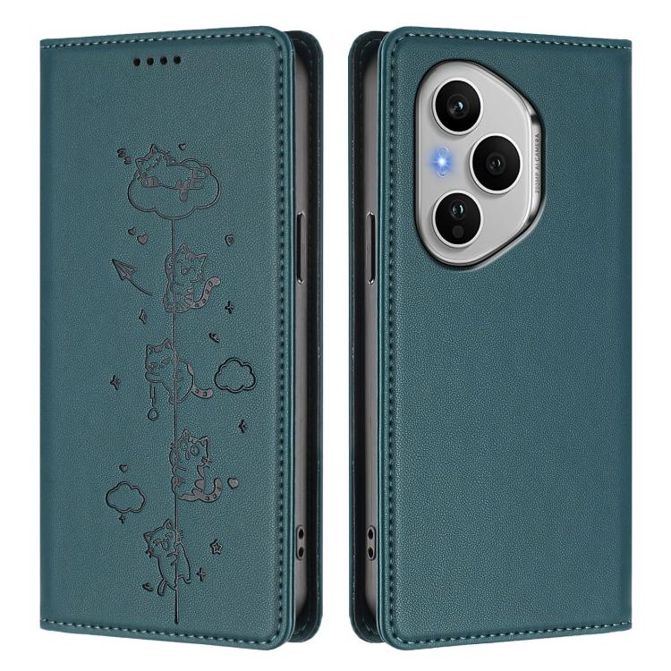 For Honor 400 Pro Global 160.8mm Cute Cats Embossed Magnetic RFID Vegan Leather Phone Case