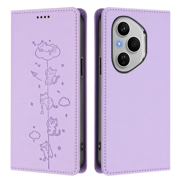 For Honor 400 Pro Global 160.8mm Cute Cats Embossed Magnetic RFID Vegan Leather Phone Case