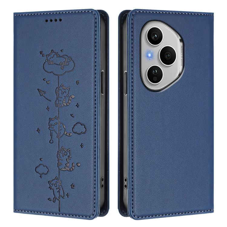 For Honor 400 Pro Global 160.8mm Cute Cats Embossed Magnetic RFID Vegan Leather Phone Case