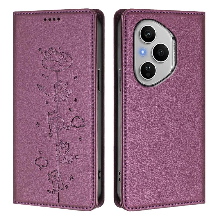 For Honor 400 Pro Global 160.8mm Cute Cats Embossed Magnetic RFID Vegan Leather Phone Case