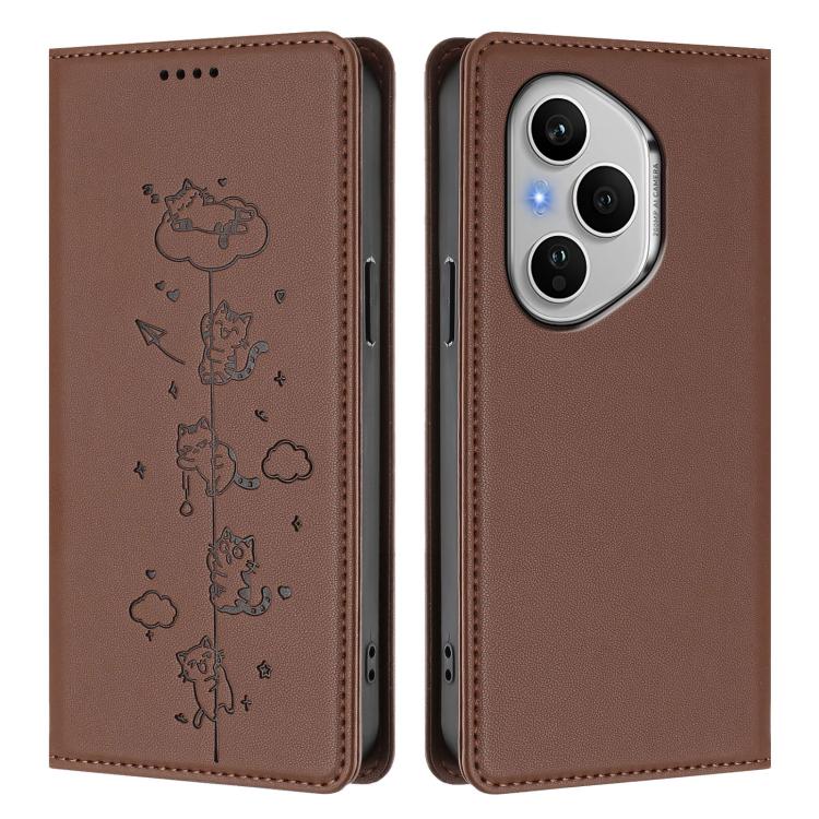 For Honor 400 Pro Global 160.8mm Cute Cats Embossed Magnetic RFID Vegan Leather Phone Case