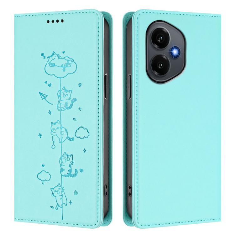 For Honor 400 Global 156.5mm Cute Cats Embossed Magnetic RFID Vegan Leather Phone Case
