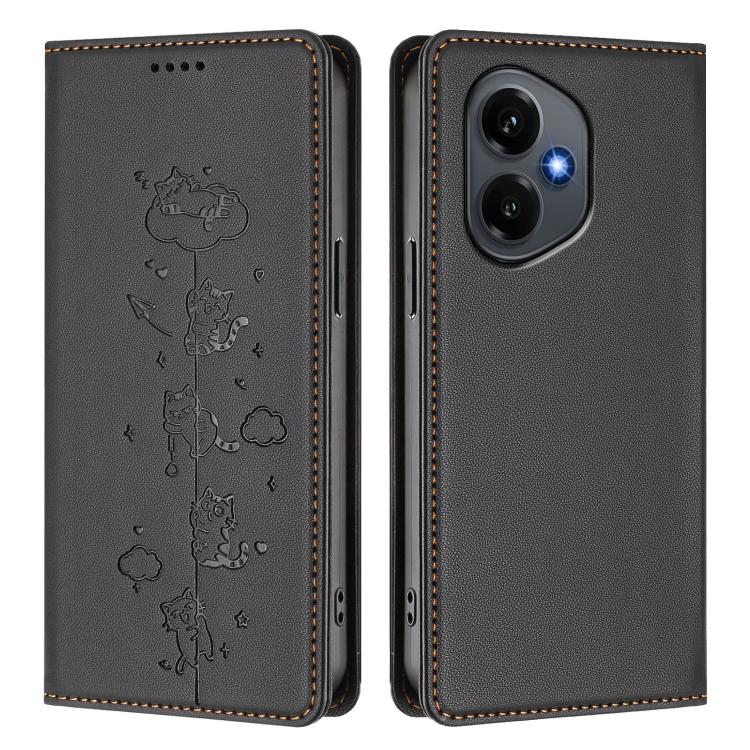 For Honor 400 Global 156.5mm Cute Cats Embossed Magnetic RFID Vegan Leather Phone Case