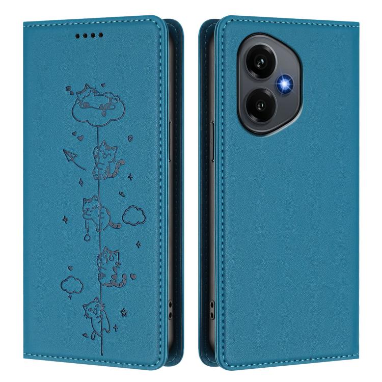 For Honor 400 Global 156.5mm Cute Cats Embossed Magnetic RFID Vegan Leather Phone Case