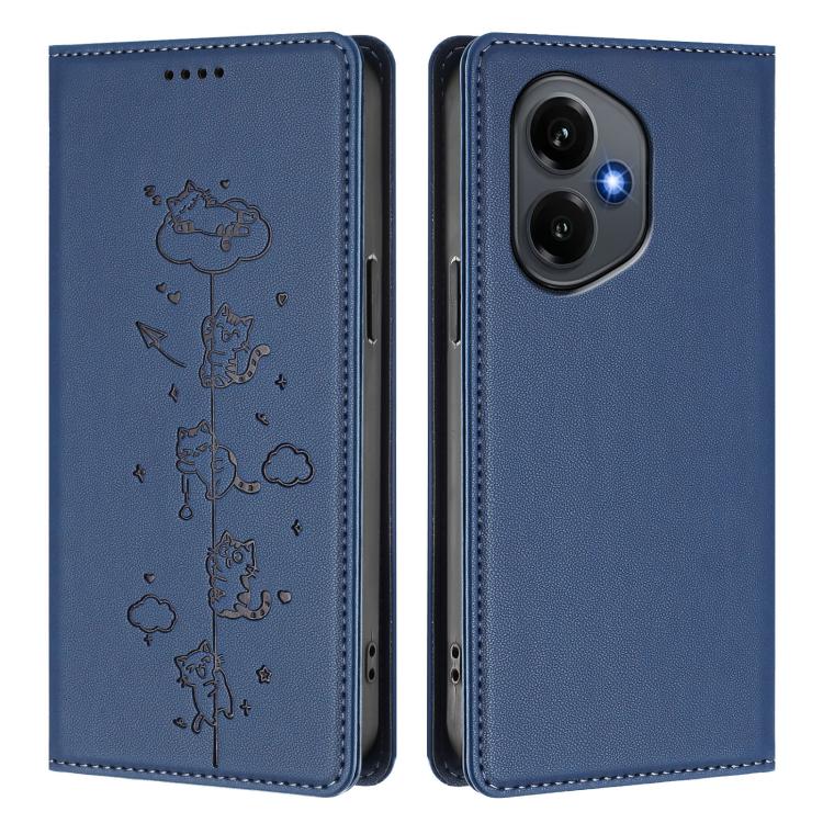 For Honor 400 Global 156.5mm Cute Cats Embossed Magnetic RFID Vegan Leather Phone Case