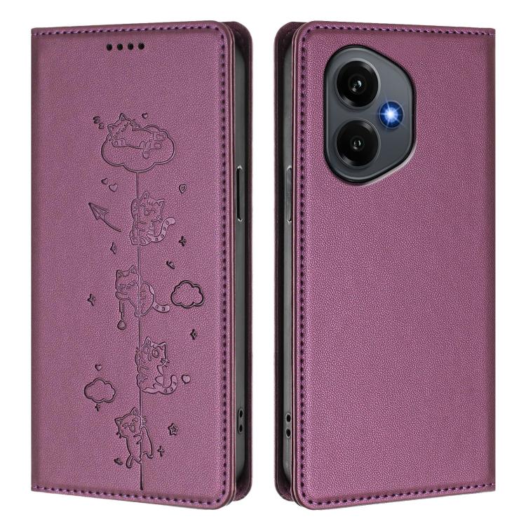 For Honor 400 Global 156.5mm Cute Cats Embossed Magnetic RFID Vegan Leather Phone Case