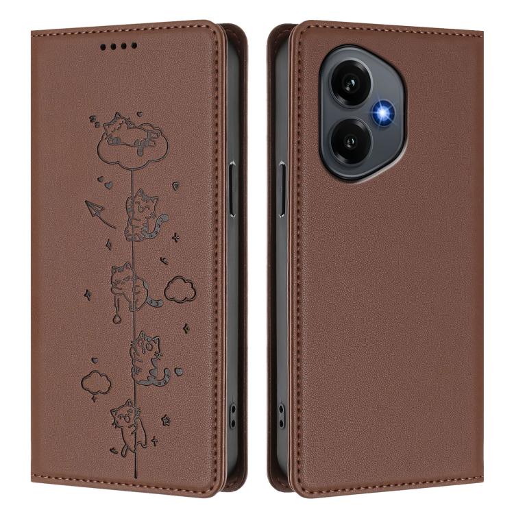 For Honor 400 Global 156.5mm Cute Cats Embossed Magnetic RFID Vegan Leather Phone Case