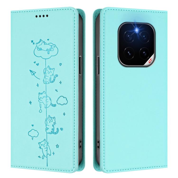 For Honor GT Pro Cute Cats Embossed Magnetic RFID Vegan Leather Phone Case