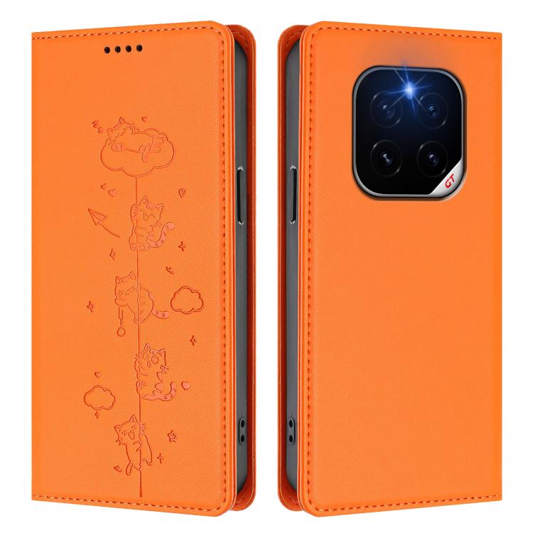 For Honor GT Pro Cute Cats Embossed Magnetic RFID Vegan Leather Phone Case