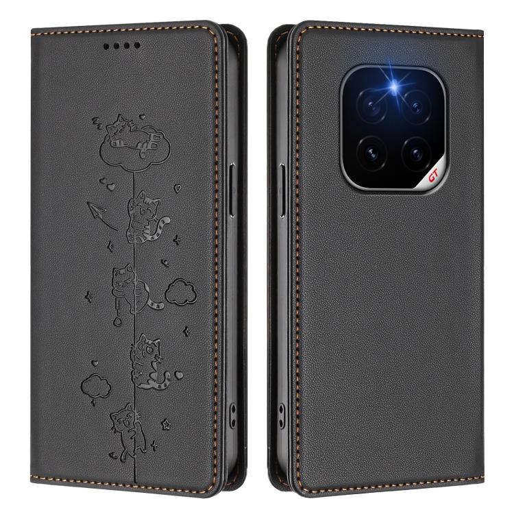 For Honor GT Pro Cute Cats Embossed Magnetic RFID Vegan Leather Phone Case