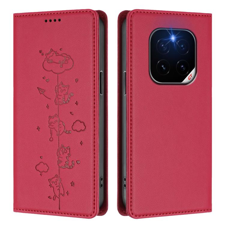 For Honor GT Pro Cute Cats Embossed Magnetic RFID Vegan Leather Phone Case