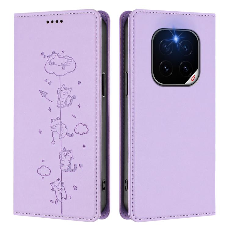 For Honor GT Pro Cute Cats Embossed Magnetic RFID Vegan Leather Phone Case