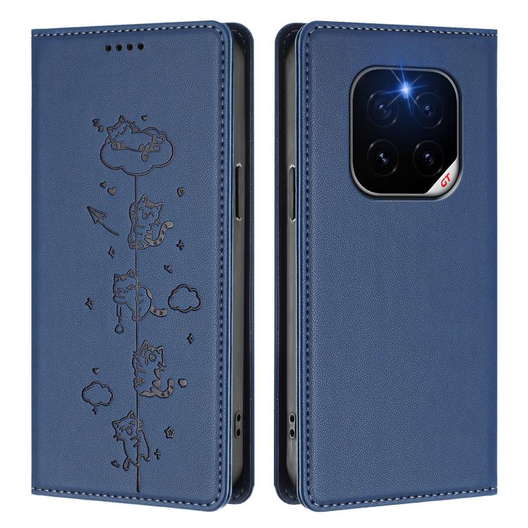 For Honor GT Pro Cute Cats Embossed Magnetic RFID Vegan Leather Phone Case