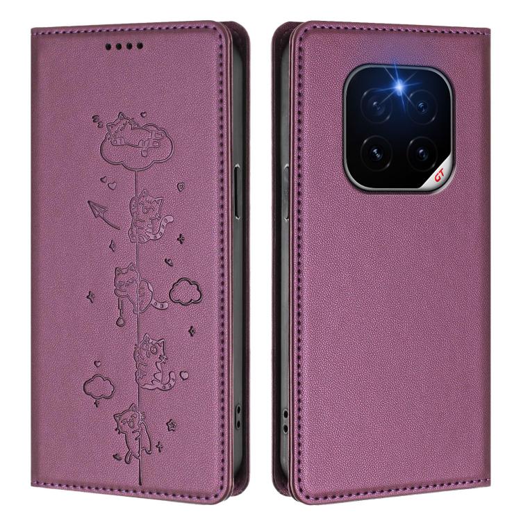 For Honor GT Pro Cute Cats Embossed Magnetic RFID Vegan Leather Phone Case