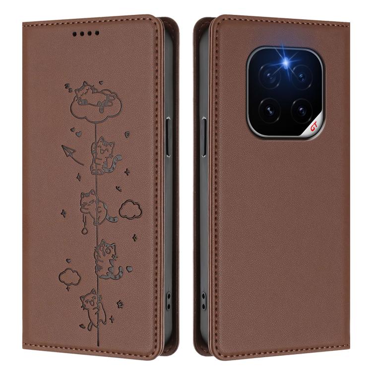 For Honor GT Pro Cute Cats Embossed Magnetic RFID Vegan Leather Phone Case