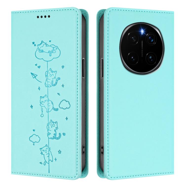 For Honor Magic7 5G Cute Cats Embossed Magnetic RFID Vegan Leather Phone Case